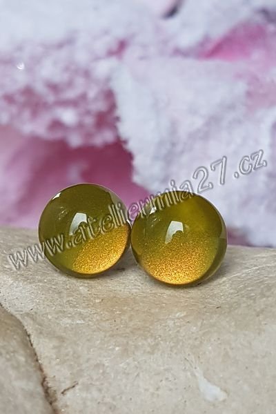 Zářicí skleněné náušnice - Perleťová oliva - Kliknutím na obrázek zavřete