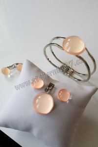 Zářicí skleněné šperky - komplet - Lososová