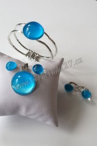Zářicí skleněné šperky - komplet Modrá zář