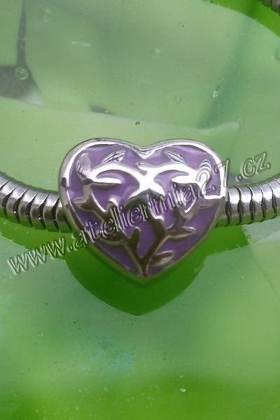 Korálek z chirurgické oceli - Srdce kvetoucích fialek - Kliknutím na obrázek zavřete