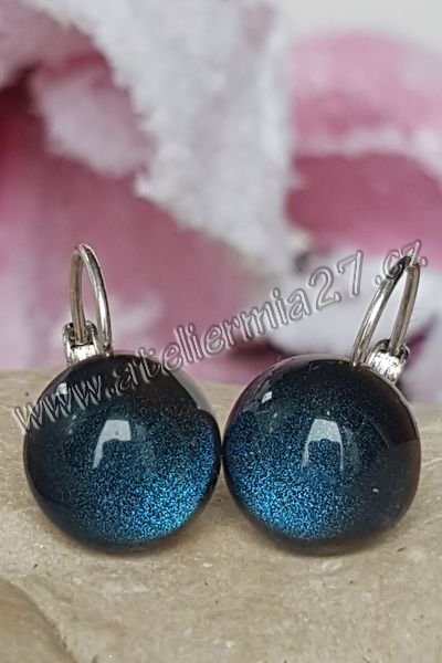 Zářicí skleněné náušnice - Modrá perleť - Kliknutím na obrázek zavřete