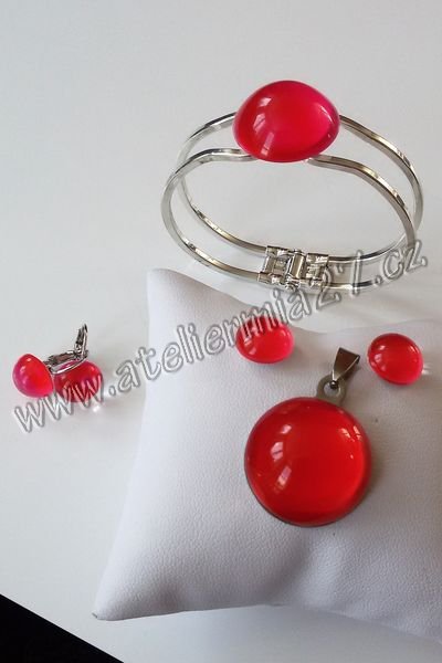 Zářicí skleněné šperky - komplet Rudá malinová - Kliknutím na obrázek zavřete